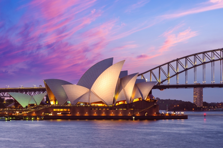 Aerial view of Sydney Opera House at dawn