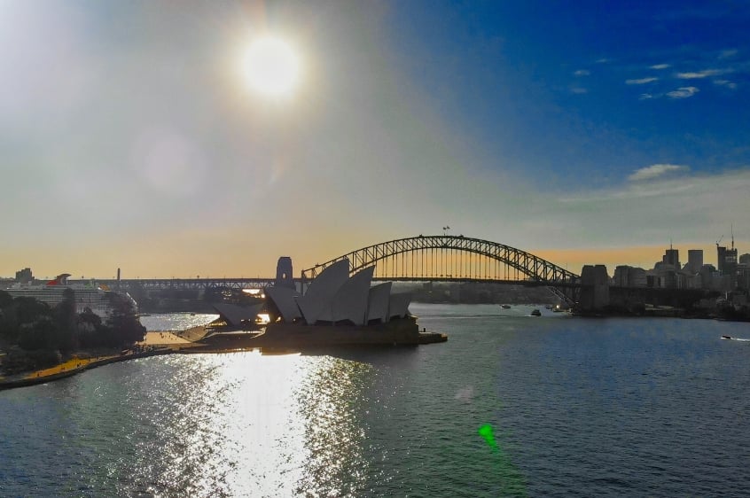 ship near Sydney Harbour Bridge on a sunny day