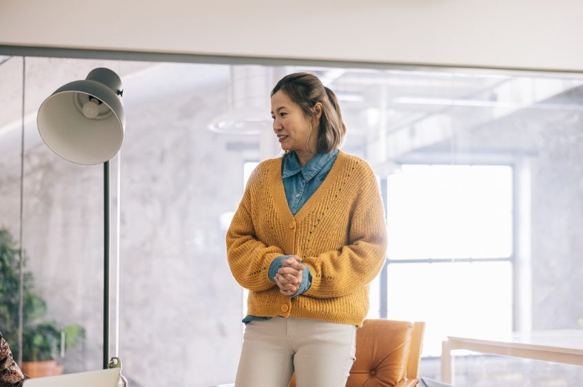 a woman in smart casual attire