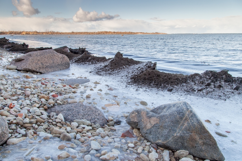 beach shore with snow